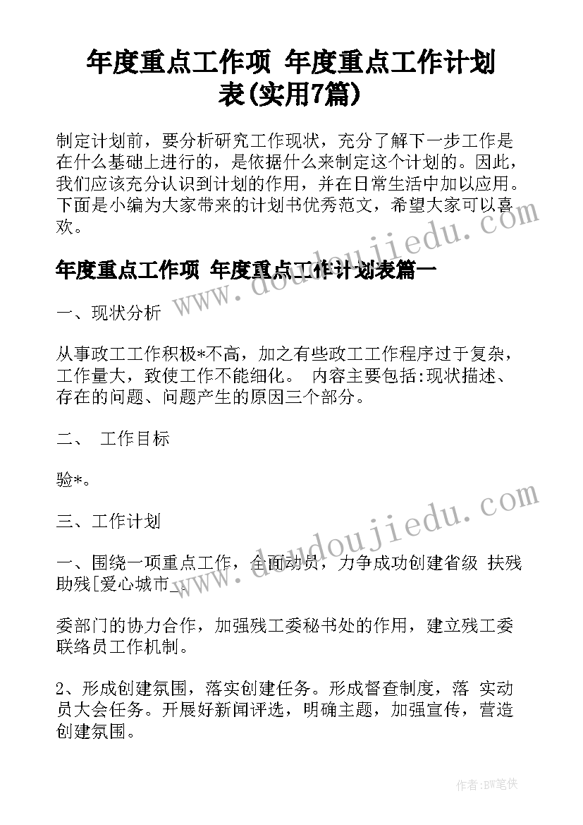 年度重点工作项 年度重点工作计划表(实用7篇)