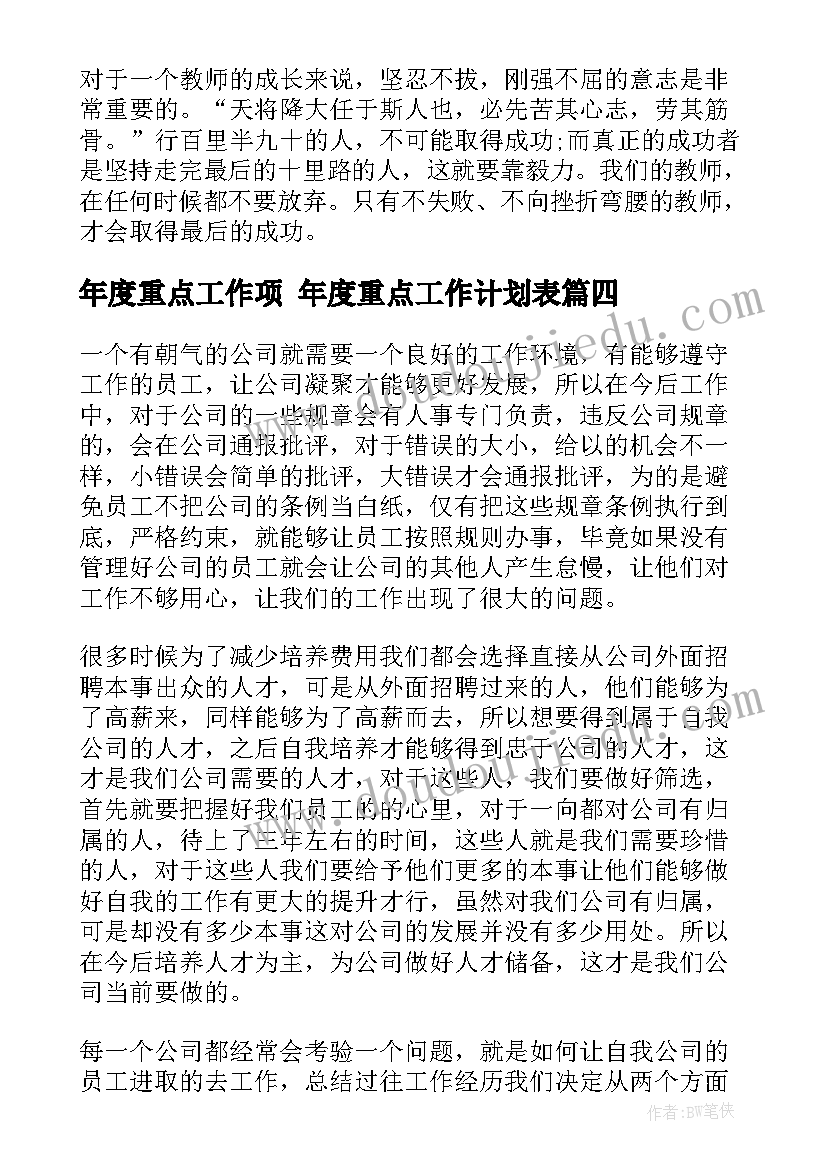 年度重点工作项 年度重点工作计划表(实用7篇)