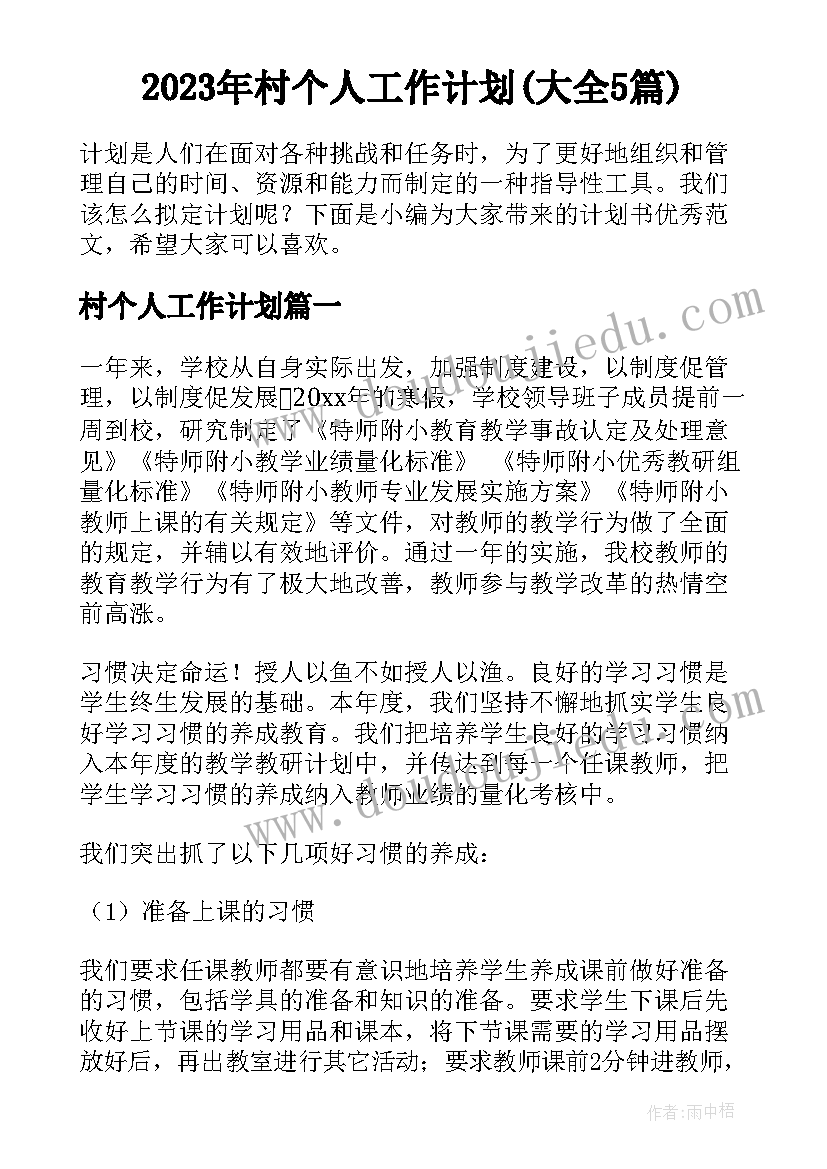 2023年村个人工作计划(大全5篇)