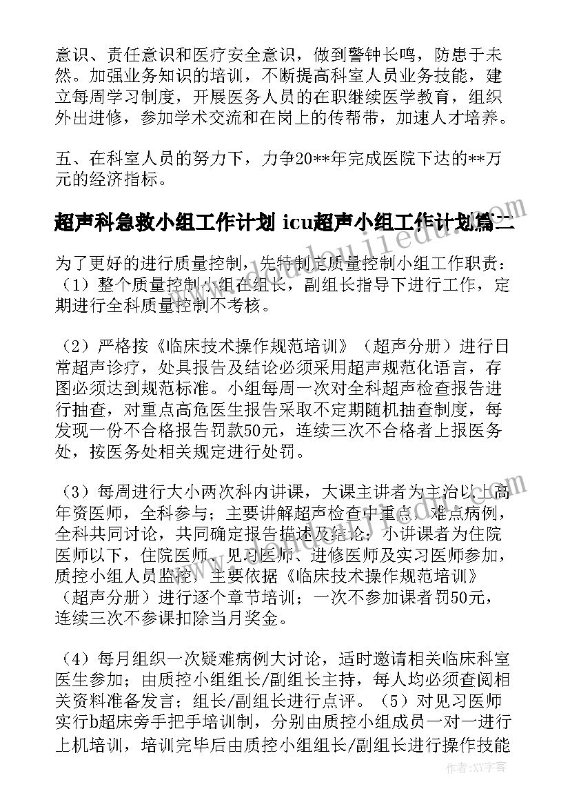 2023年超声科急救小组工作计划 icu超声小组工作计划(大全5篇)