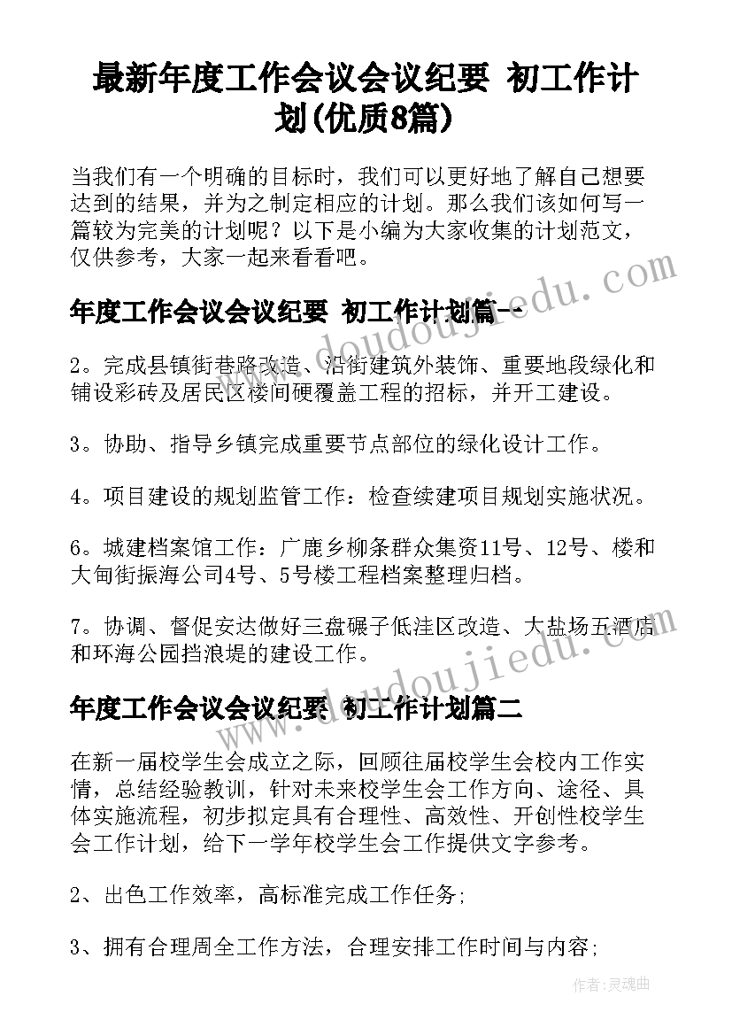 最新年度工作会议会议纪要 初工作计划(优质8篇)