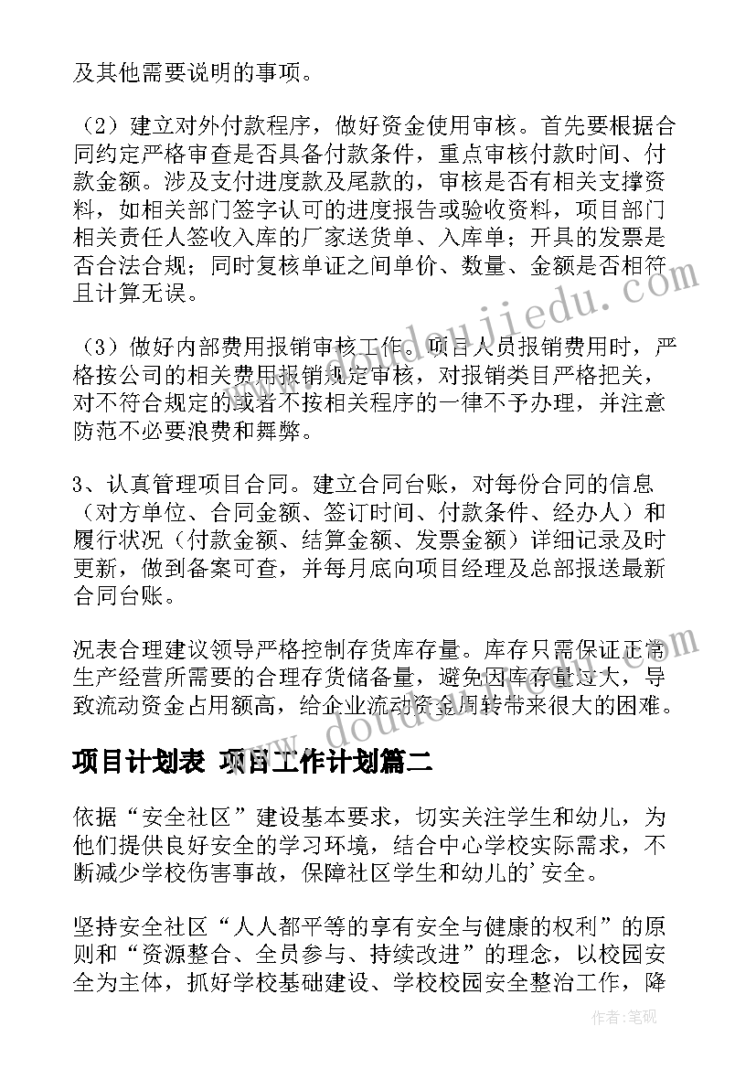 项目计划表 项目工作计划(精选7篇)