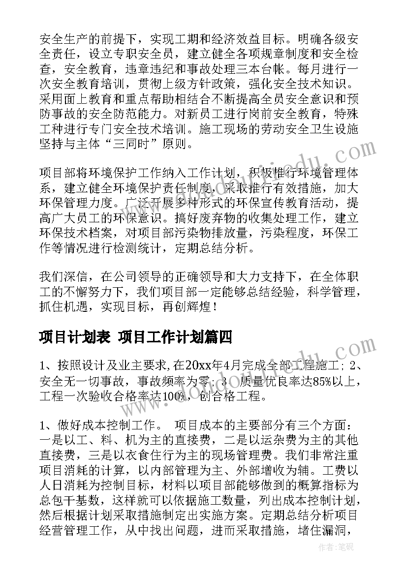 项目计划表 项目工作计划(精选7篇)