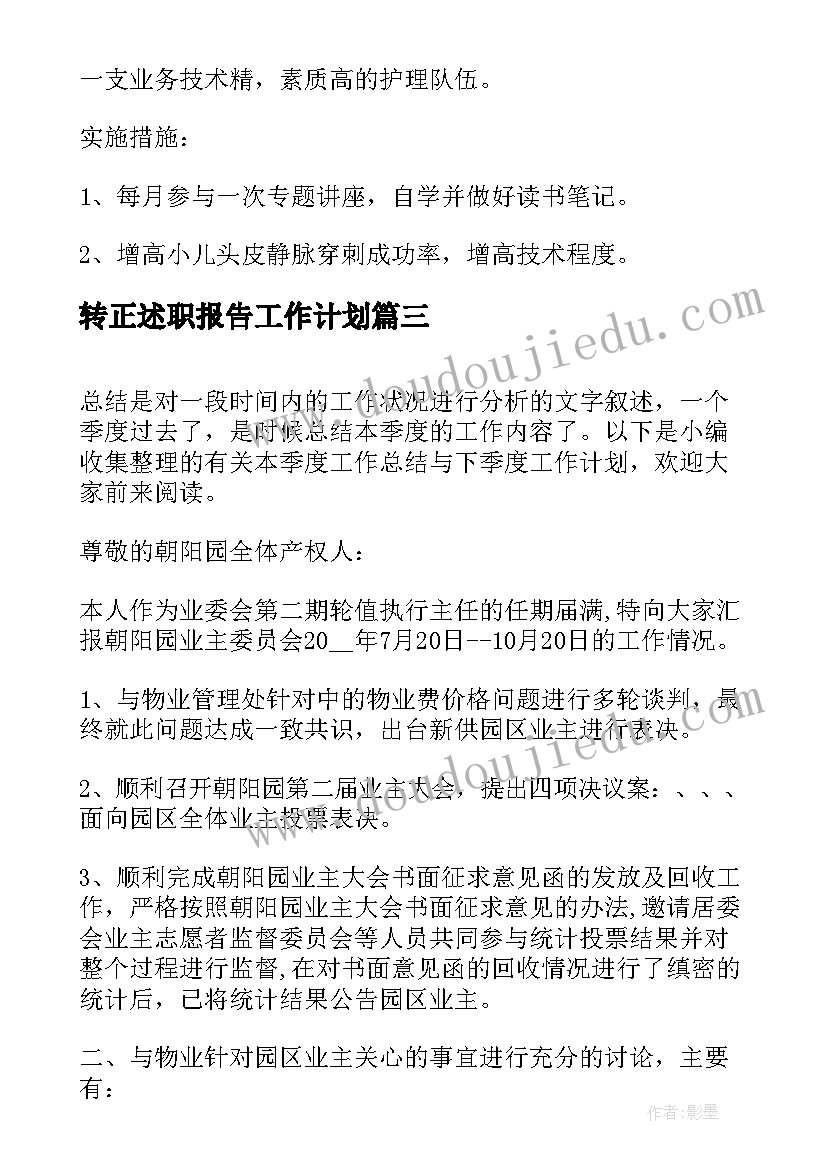 转正述职报告工作计划(大全8篇)