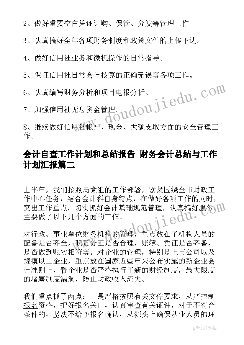 2023年会计自查工作计划和总结报告 财务会计总结与工作计划汇报(优质9篇)