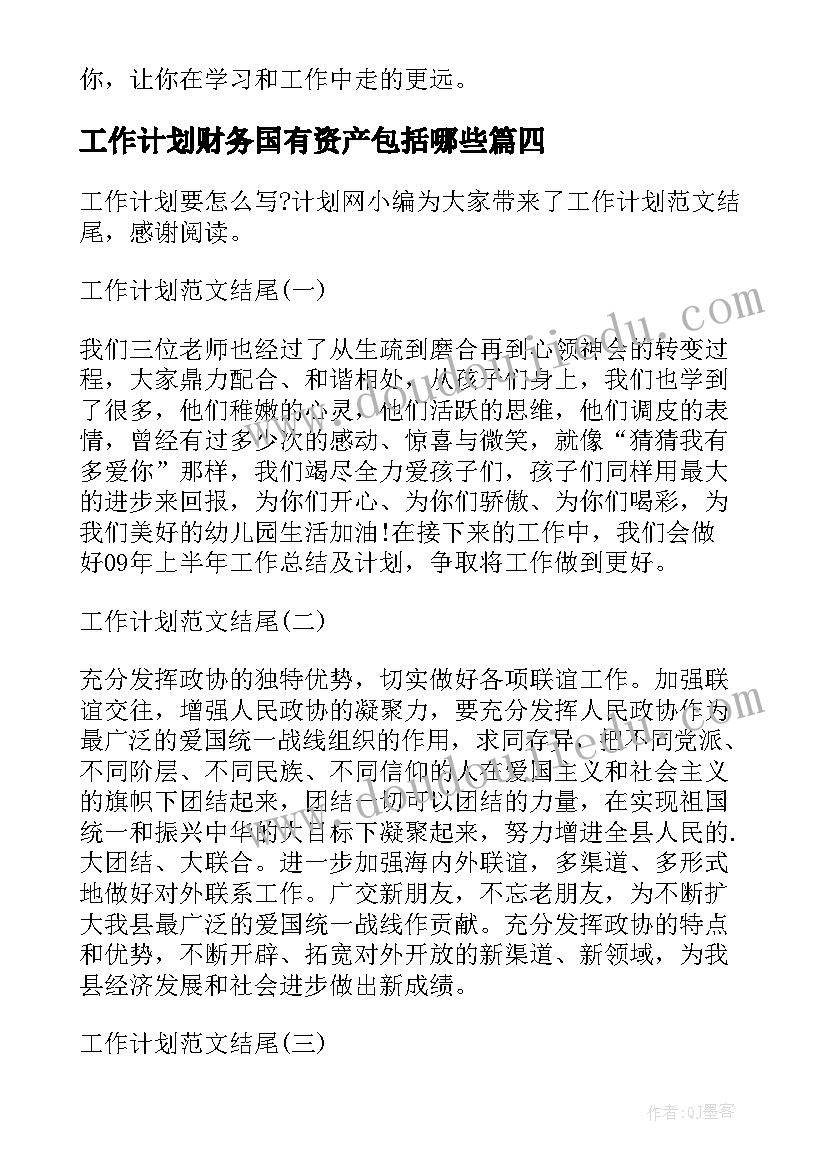 工作计划财务国有资产包括哪些(精选8篇)