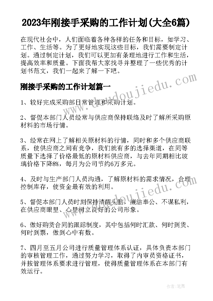 2023年刚接手采购的工作计划(大全6篇)