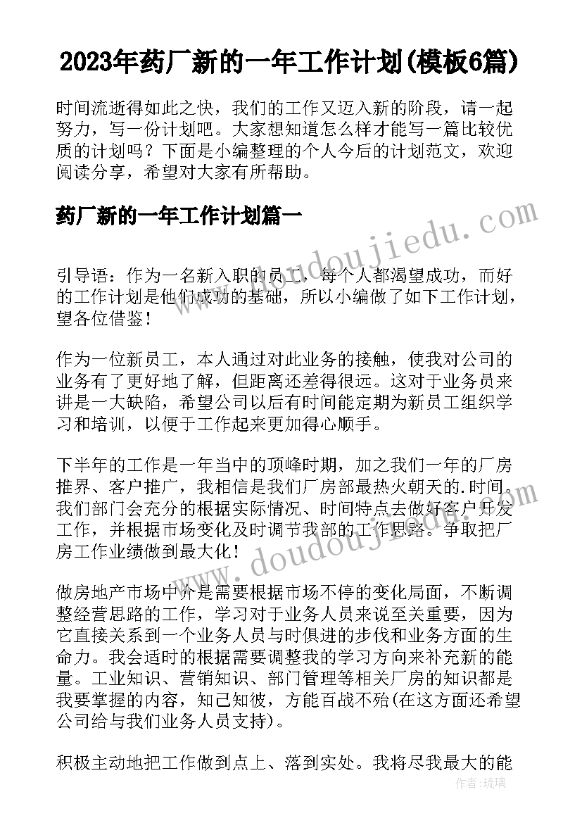 2023年药厂新的一年工作计划(模板6篇)