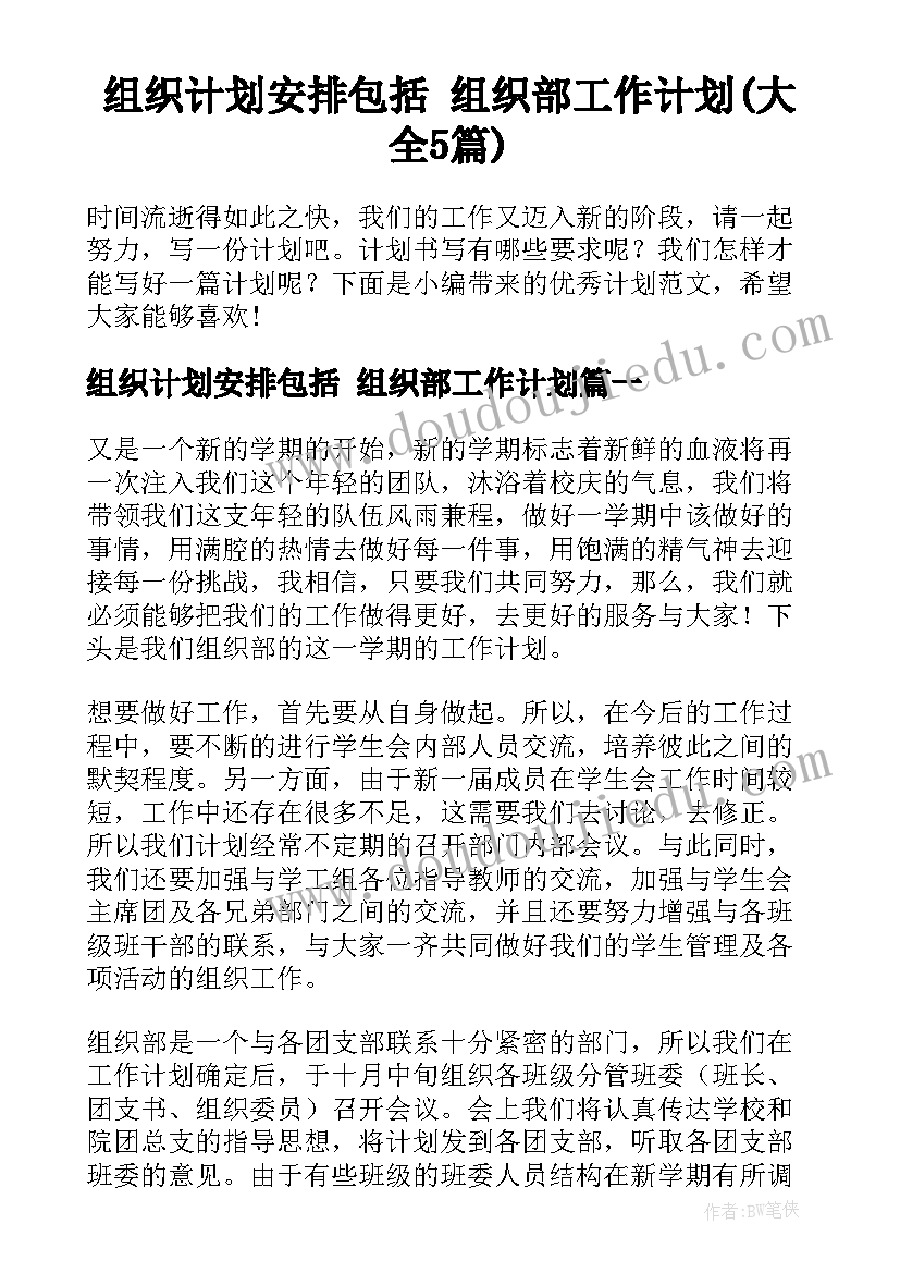 组织计划安排包括 组织部工作计划(大全5篇)