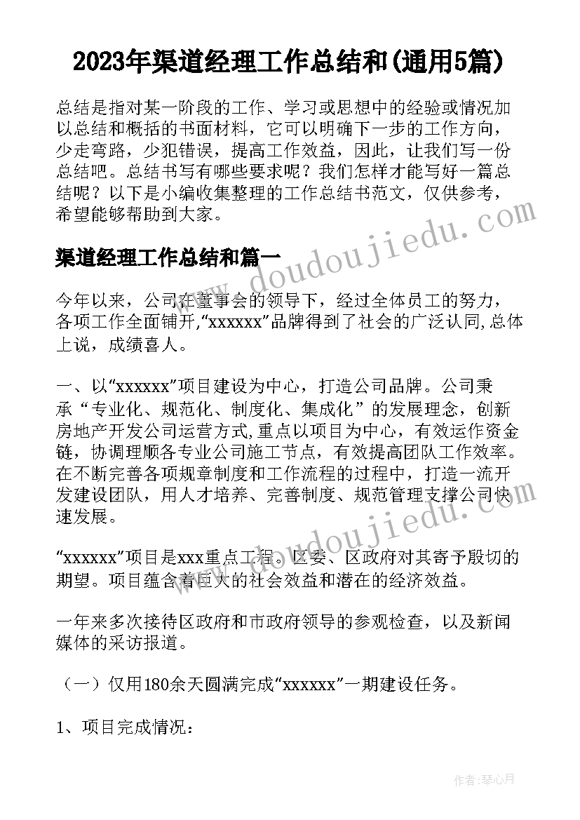 2023年渠道经理工作总结和(通用5篇)