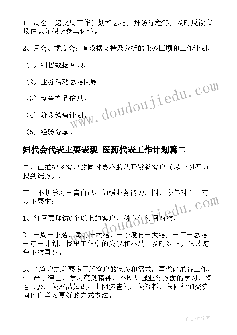 2023年妇代会代表主要表现 医药代表工作计划(优秀6篇)