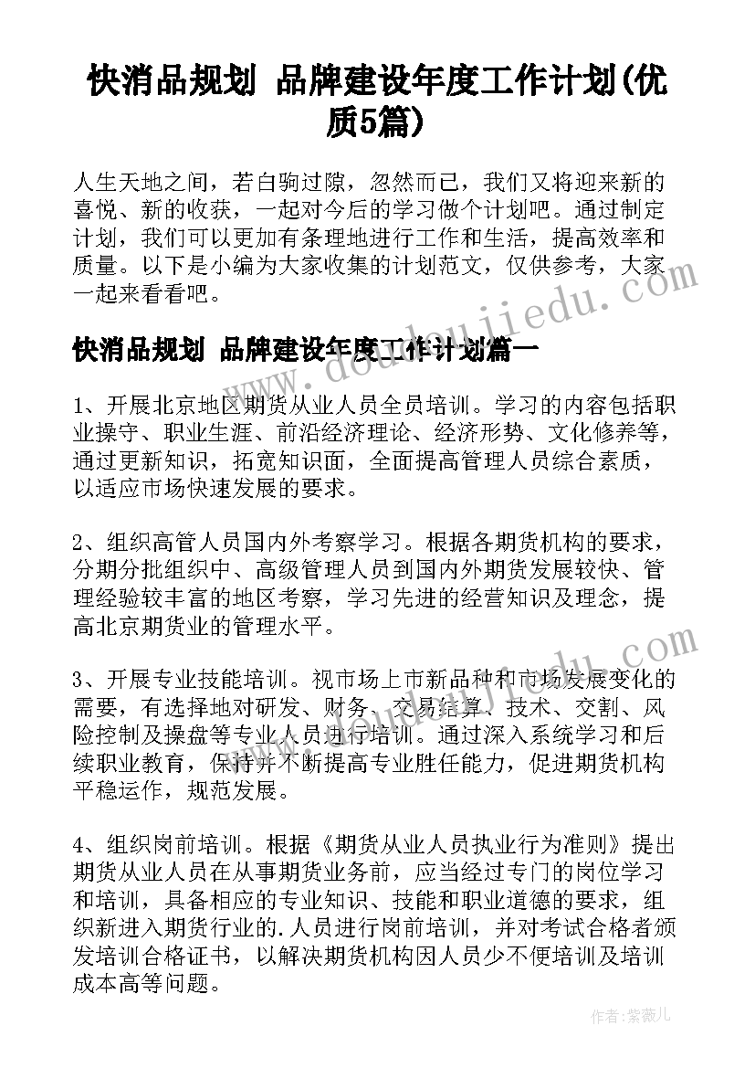 快消品规划 品牌建设年度工作计划(优质5篇)