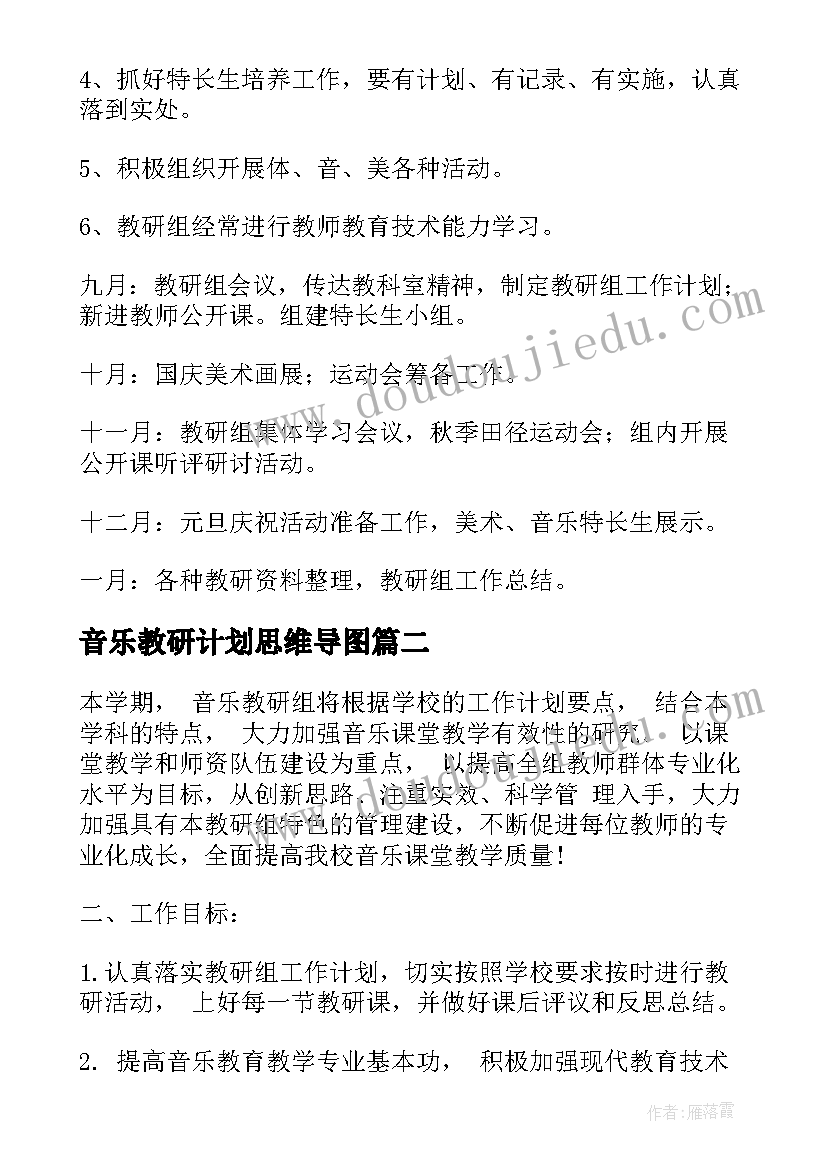 最新音乐教研计划思维导图(实用8篇)