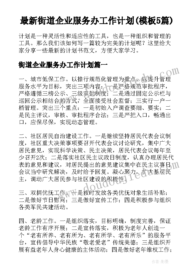 最新街道企业服务办工作计划(模板5篇)