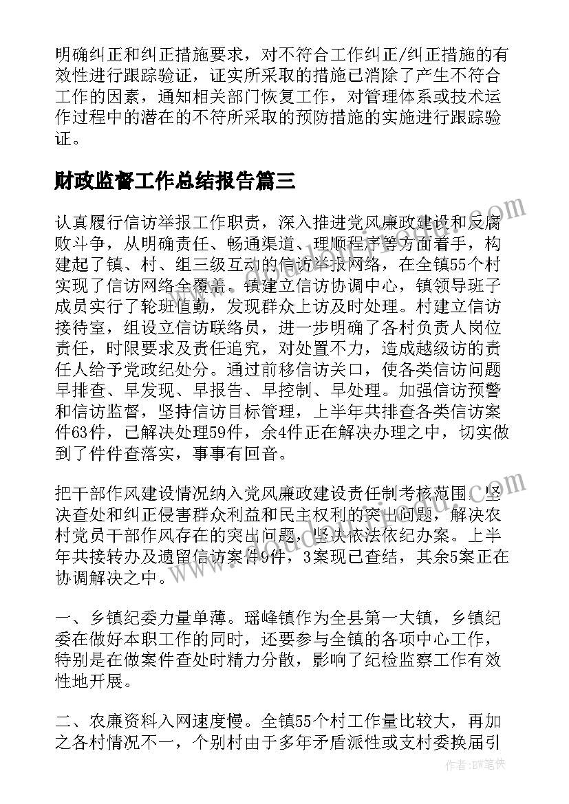 2023年财政监督工作总结报告(优质6篇)