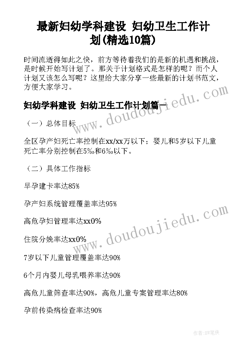 最新妇幼学科建设 妇幼卫生工作计划(精选10篇)