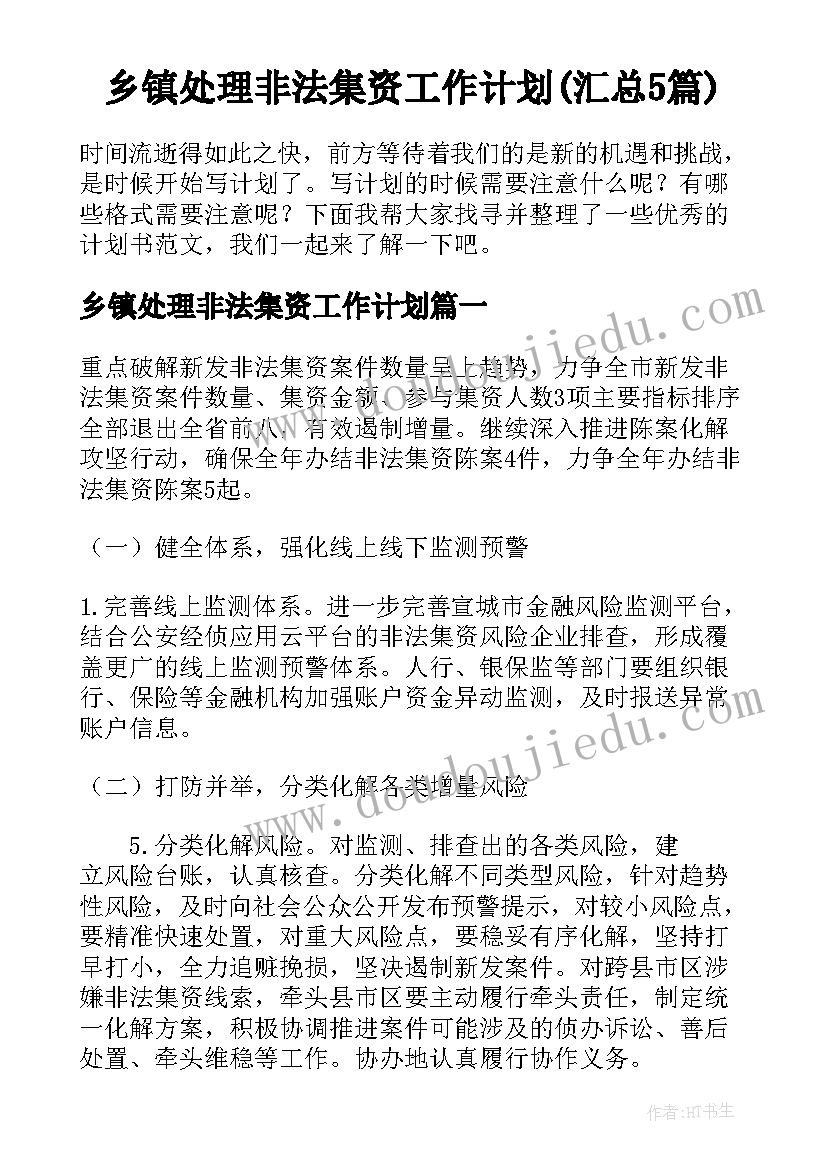 乡镇处理非法集资工作计划(汇总5篇)