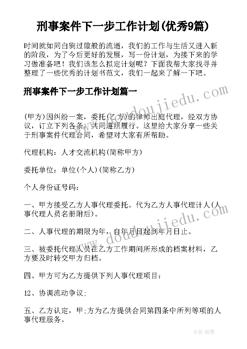 刑事案件下一步工作计划(优秀9篇)