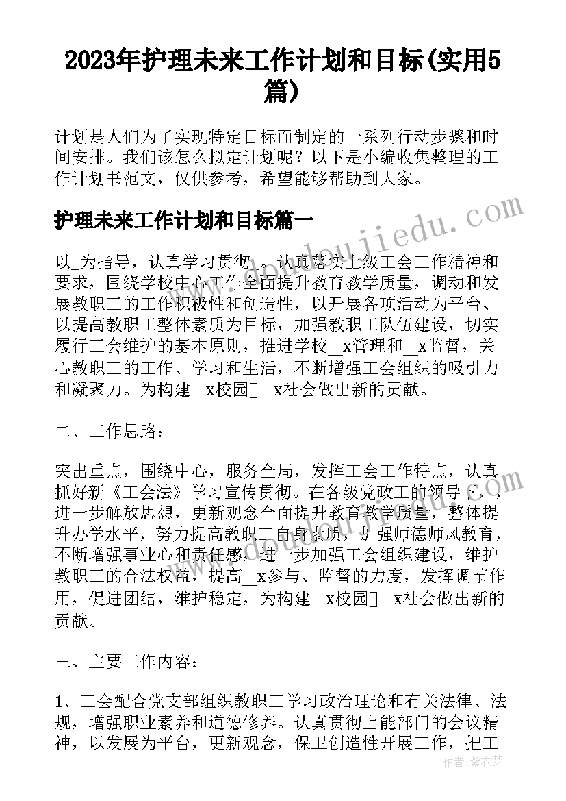 2023年护理未来工作计划和目标(实用5篇)