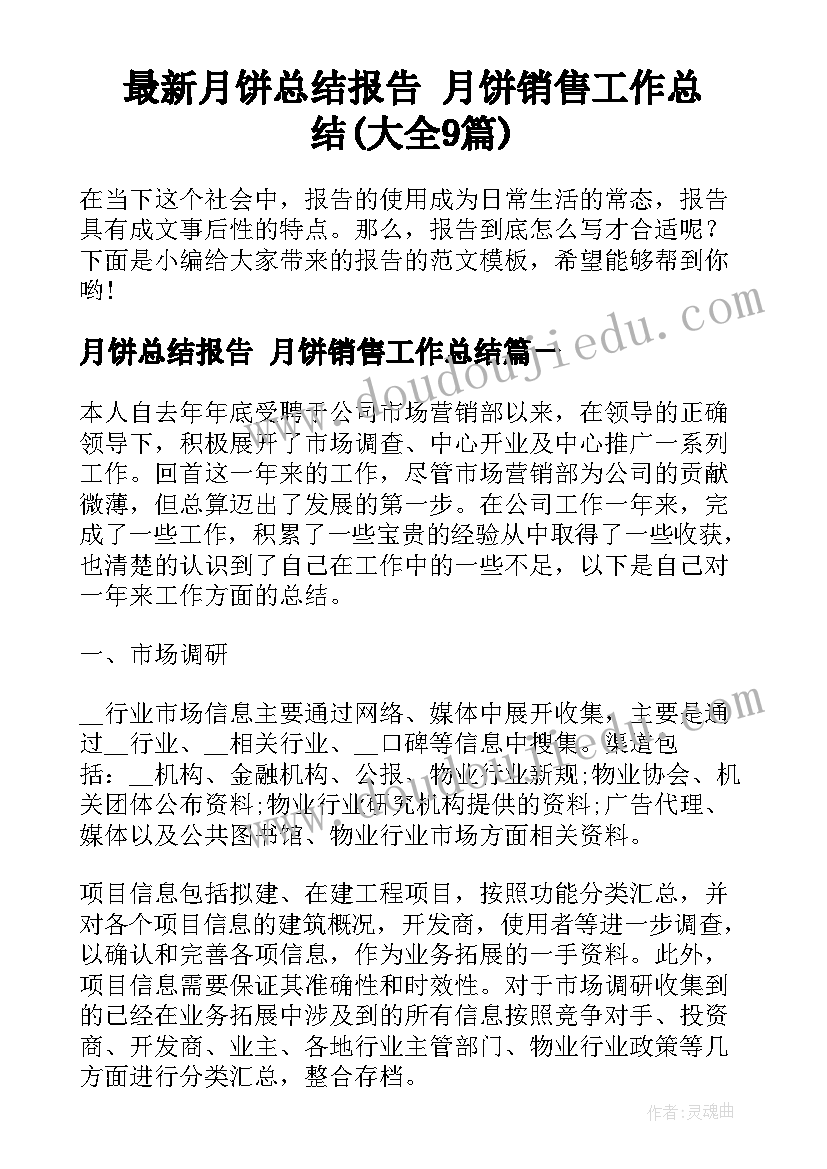 最新月饼总结报告 月饼销售工作总结(大全9篇)