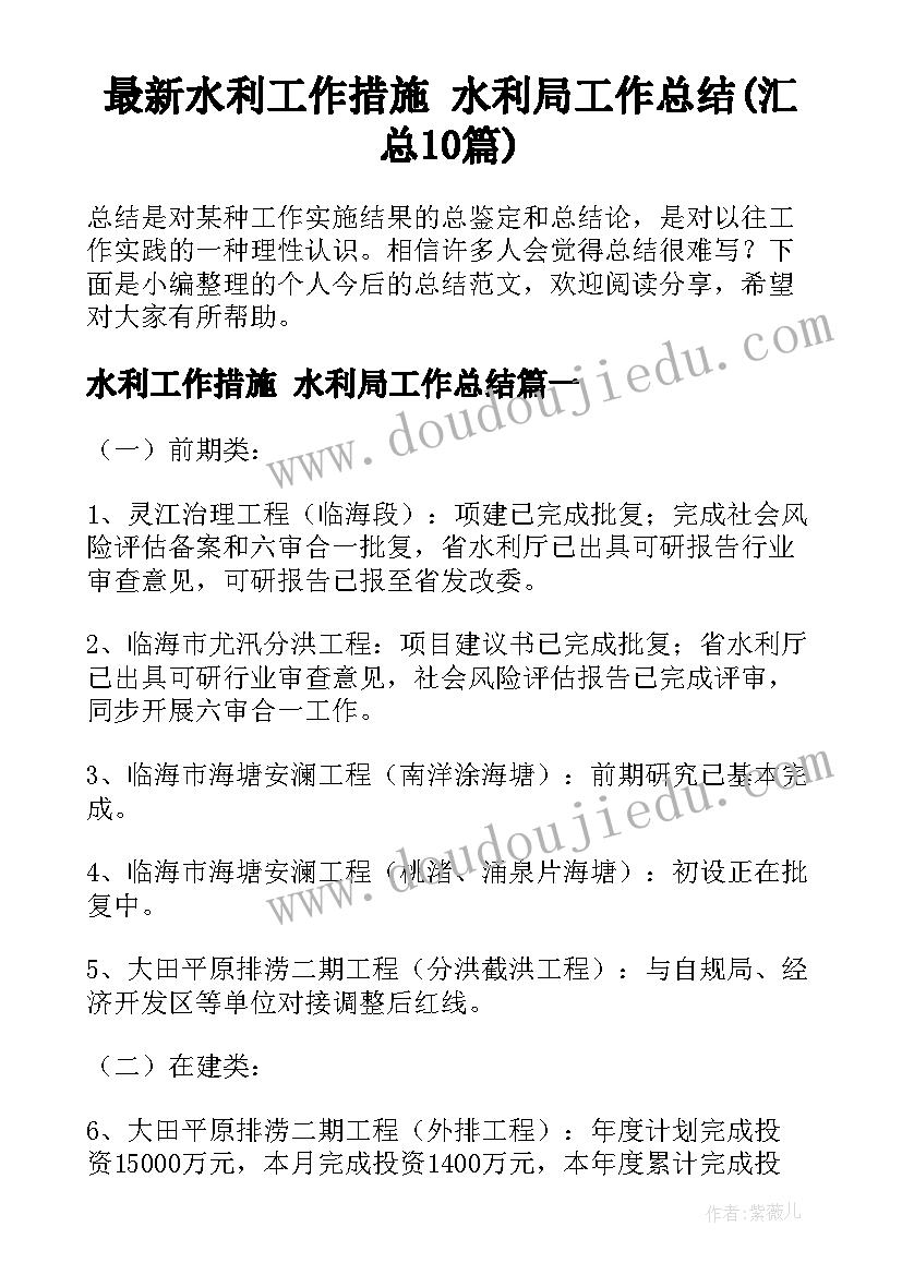 最新水利工作措施 水利局工作总结(汇总10篇)