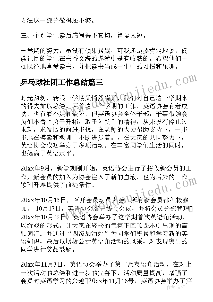 最新乒乓球社团工作总结(汇总5篇)