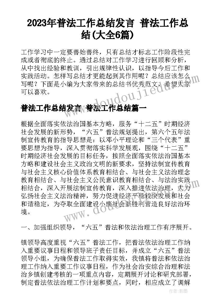 2023年普法工作总结发言 普法工作总结(大全6篇)