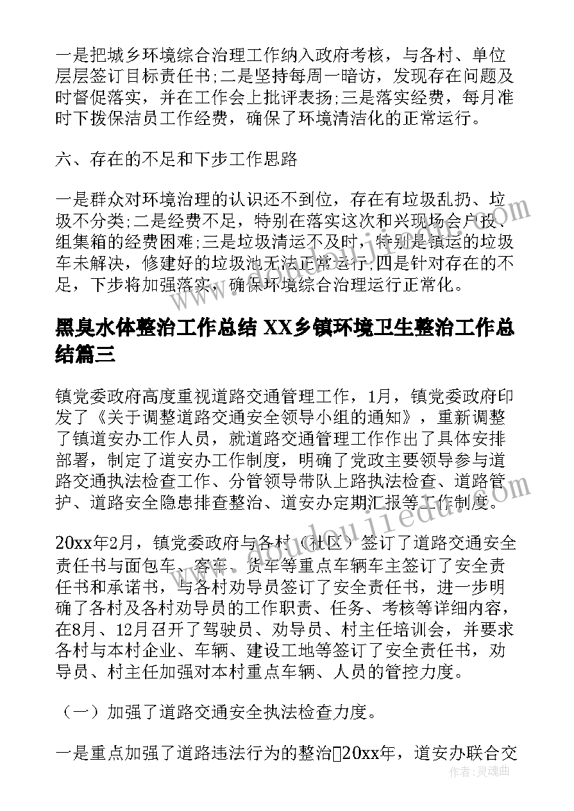 2023年黑臭水体整治工作总结 XX乡镇环境卫生整治工作总结(大全6篇)