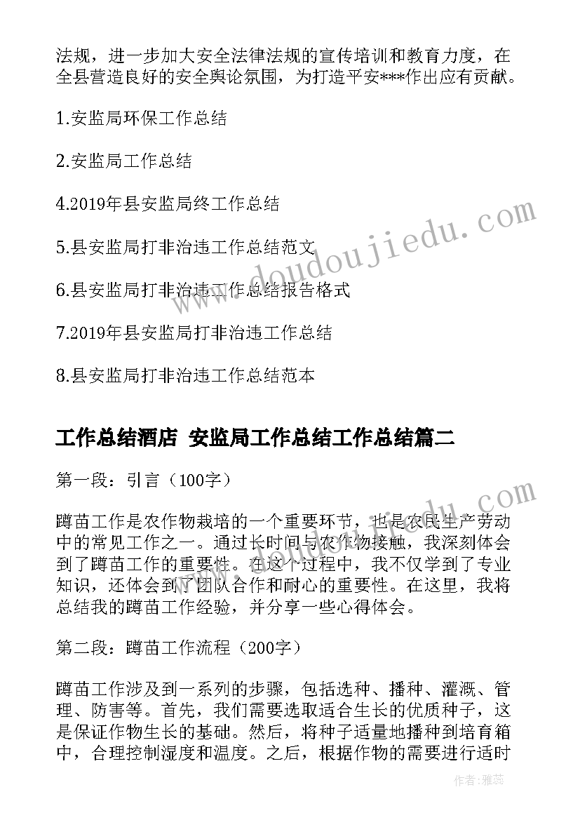 2023年工作总结酒店 安监局工作总结工作总结(通用6篇)