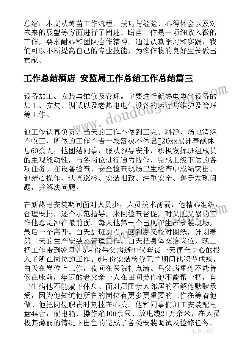 2023年工作总结酒店 安监局工作总结工作总结(通用6篇)