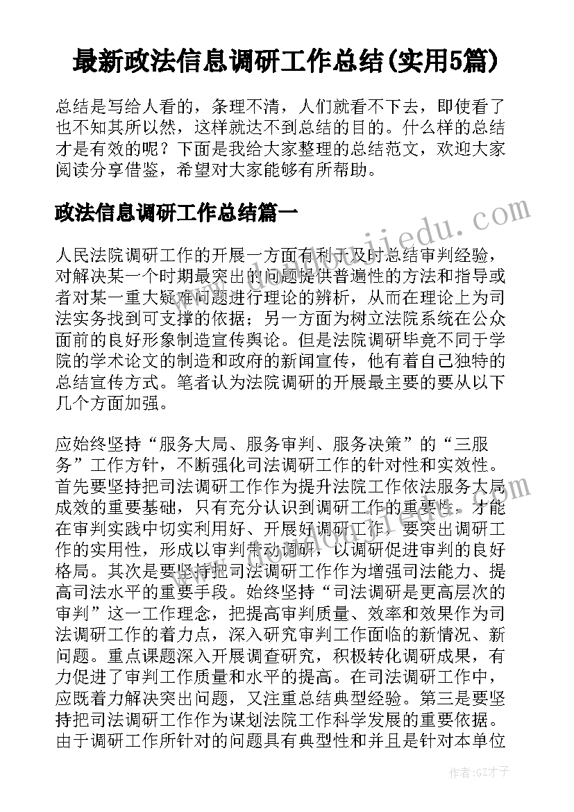 最新政法信息调研工作总结(实用5篇)