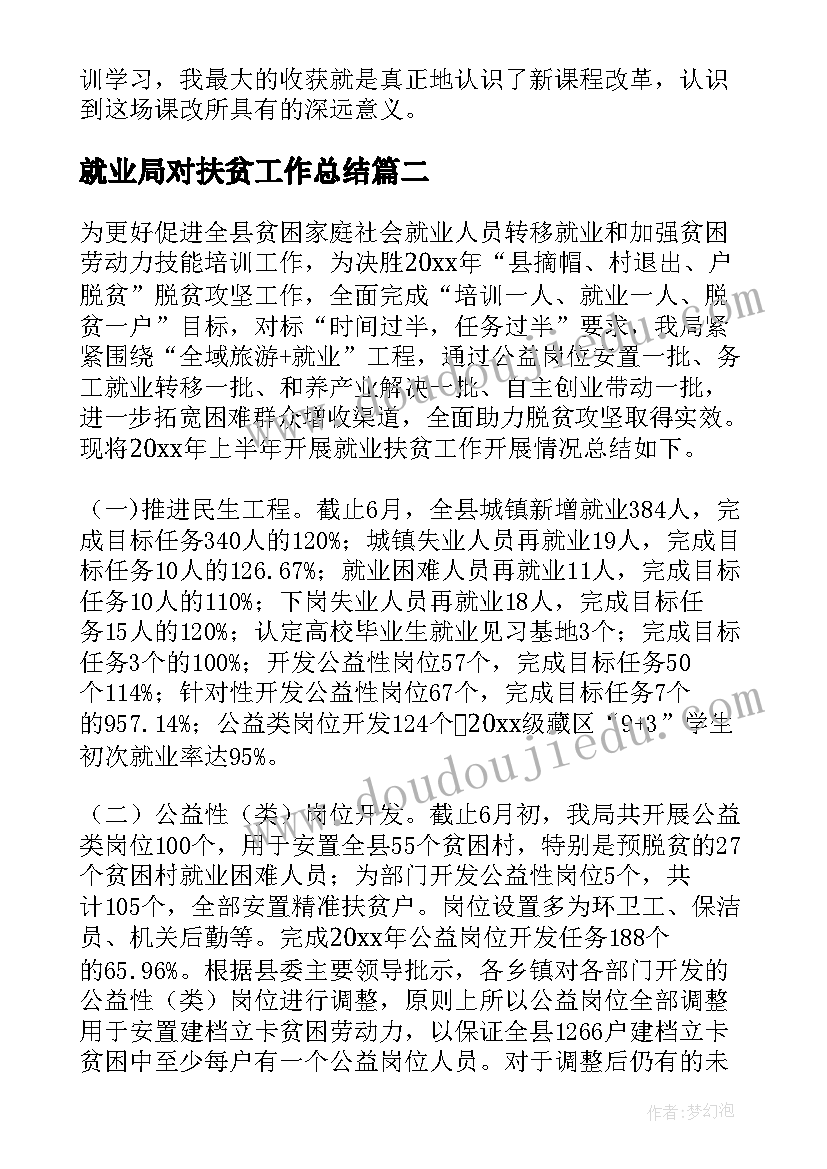 2023年就业局对扶贫工作总结(优质8篇)