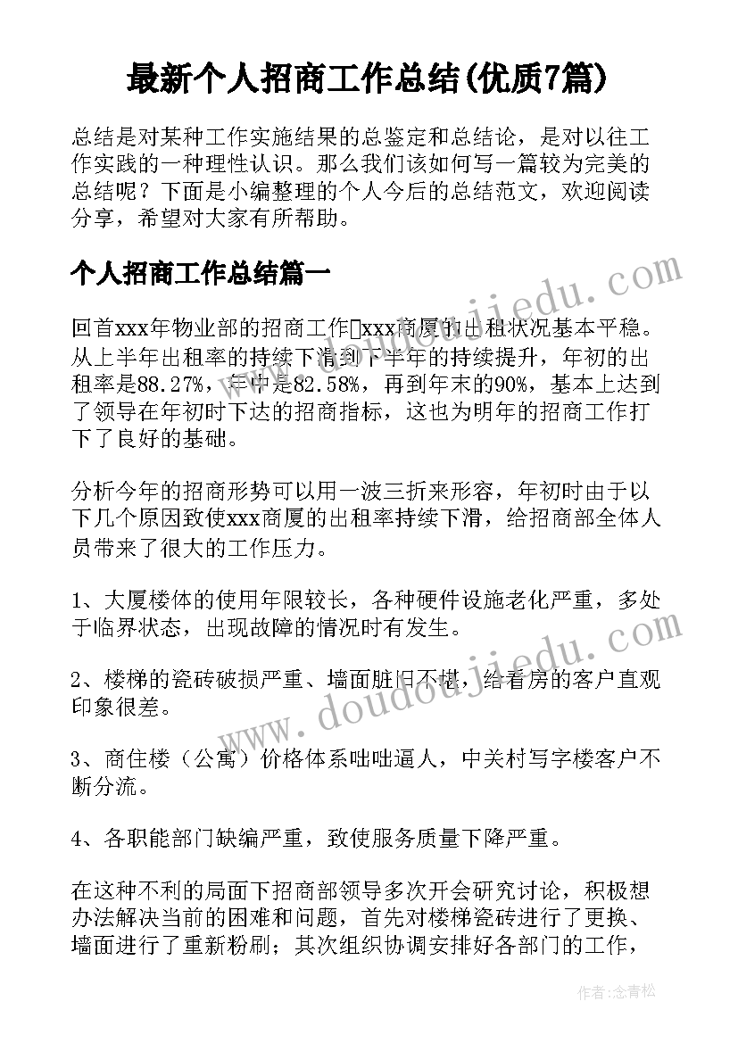 最新个人招商工作总结(优质7篇)