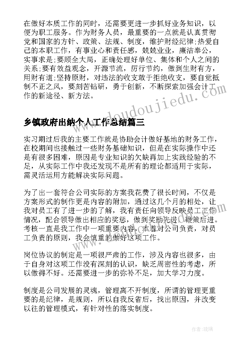 乡镇政府出纳个人工作总结(大全9篇)