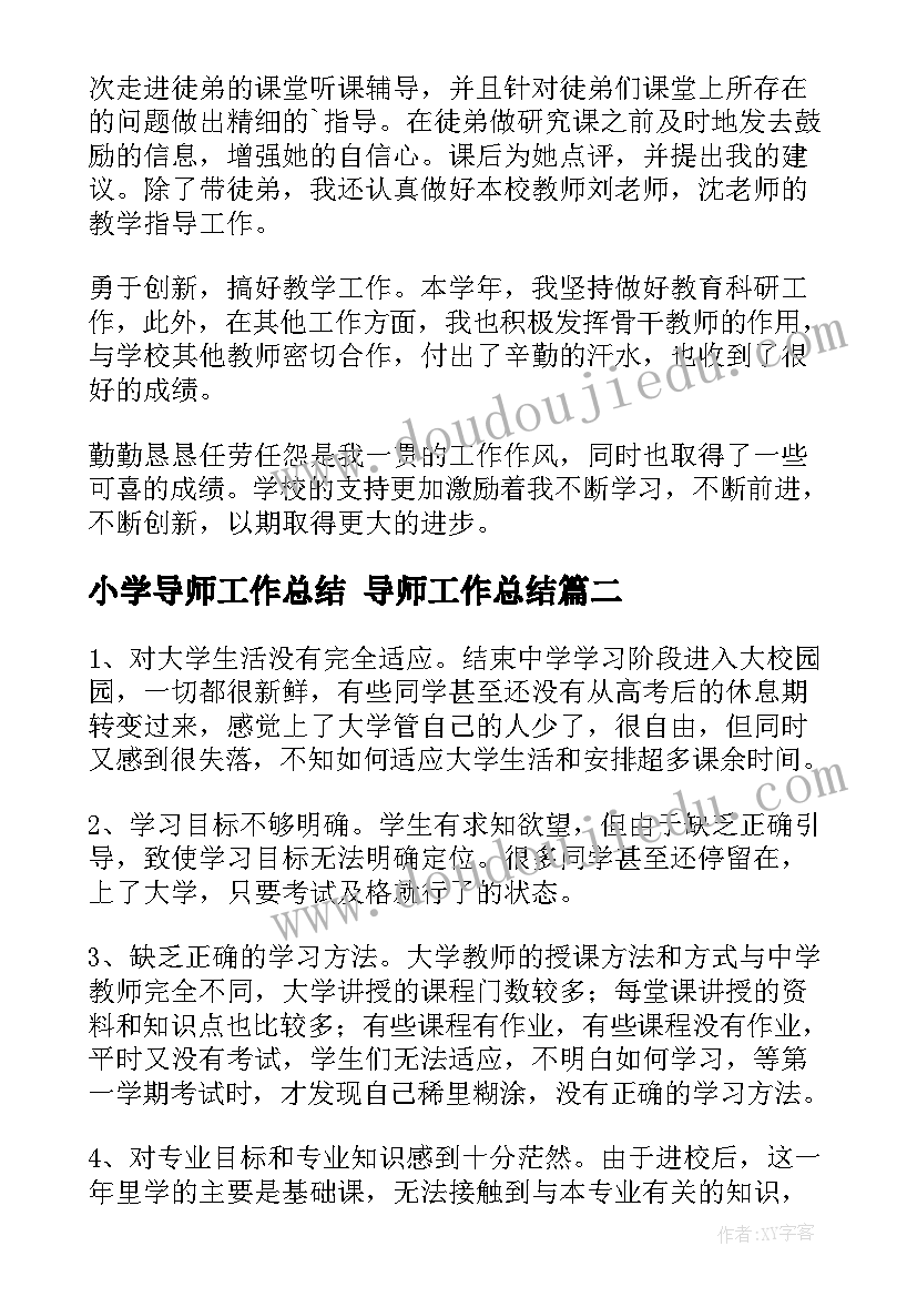 最新小学导师工作总结 导师工作总结(大全6篇)