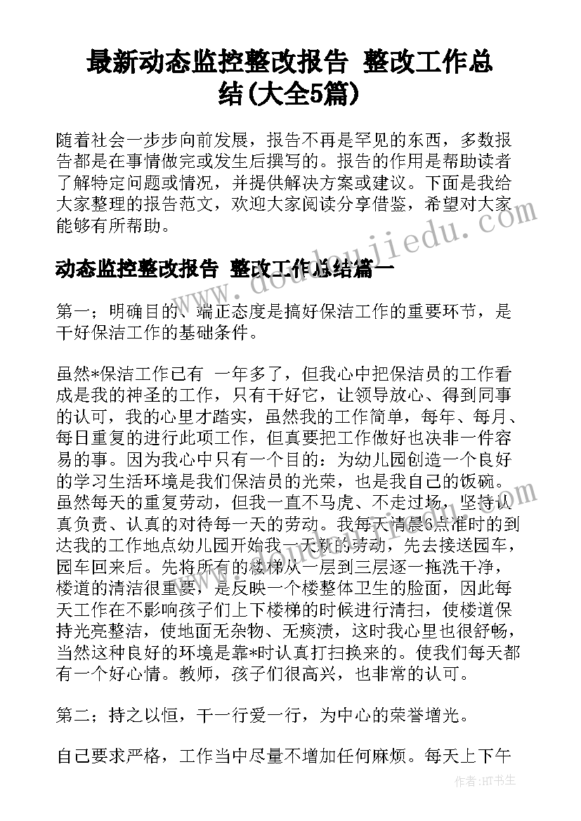 最新动态监控整改报告 整改工作总结(大全5篇)