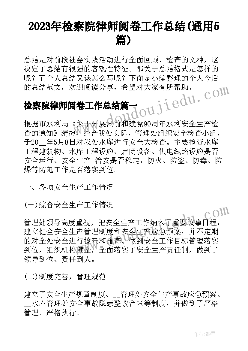 2023年检察院律师阅卷工作总结(通用5篇)