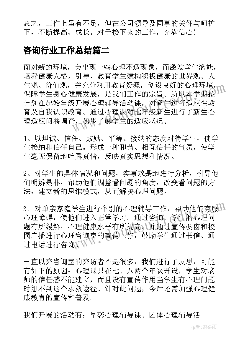 最新咨询行业工作总结(优秀7篇)