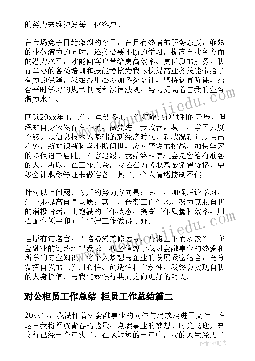 2023年对公柜员工作总结 柜员工作总结(汇总6篇)