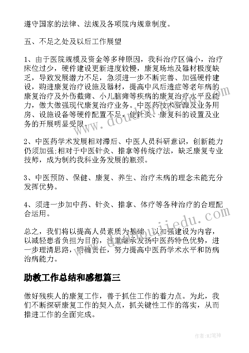 助教工作总结和感想(大全6篇)