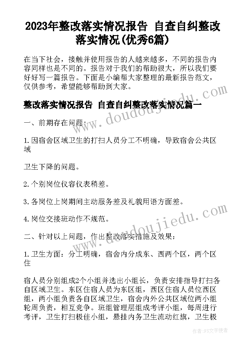 2023年整改落实情况报告 自查自纠整改落实情况(优秀6篇)