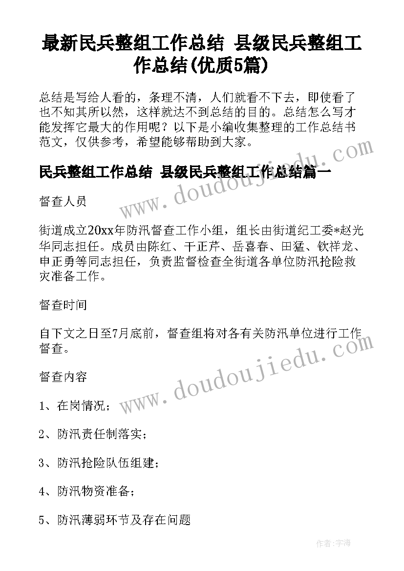 最新民兵整组工作总结 县级民兵整组工作总结(优质5篇)