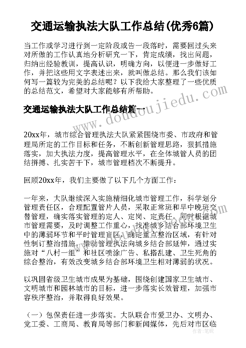 交通运输执法大队工作总结(优秀6篇)