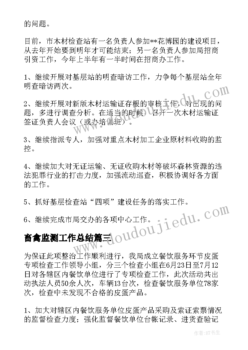 最新畜禽监测工作总结(通用7篇)