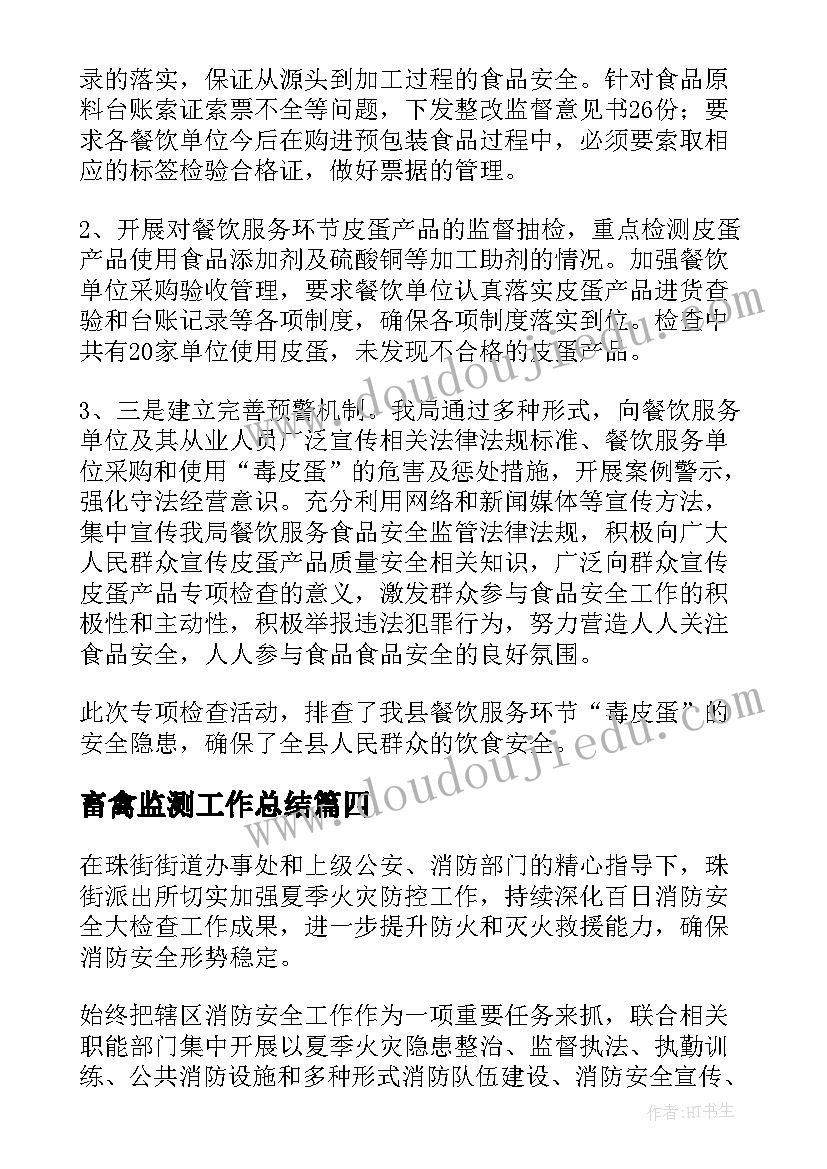 最新畜禽监测工作总结(通用7篇)