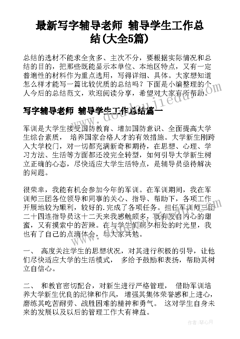 最新写字辅导老师 辅导学生工作总结(大全5篇)