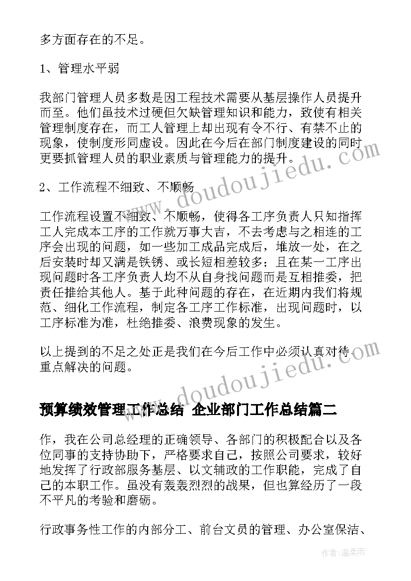 2023年预算绩效管理工作总结 企业部门工作总结(汇总6篇)