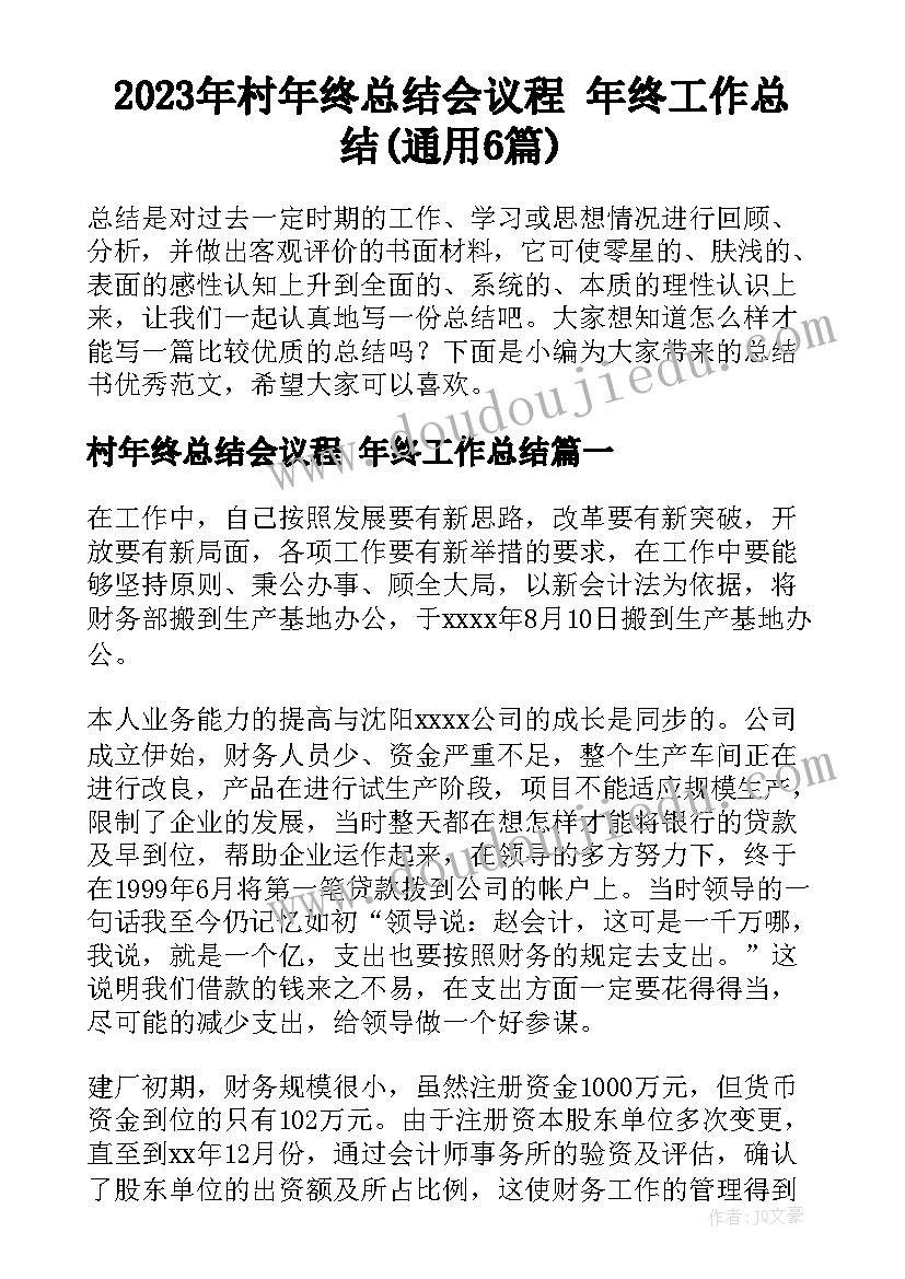 2023年村年终总结会议程 年终工作总结(通用6篇)