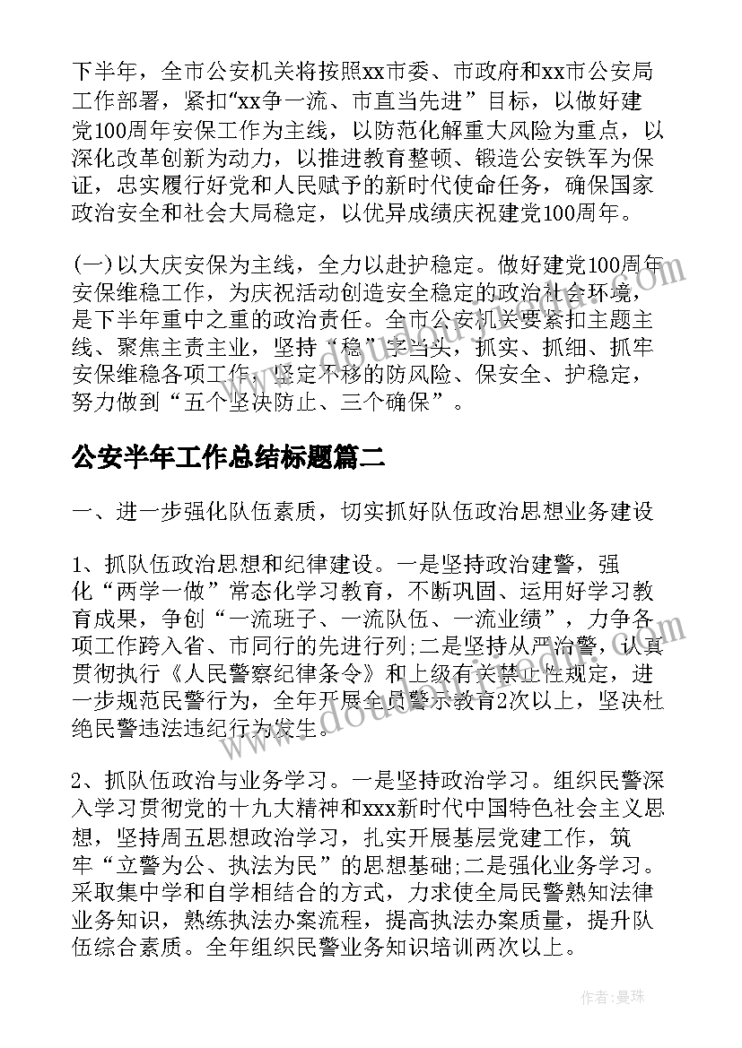 公安半年工作总结标题(实用5篇)