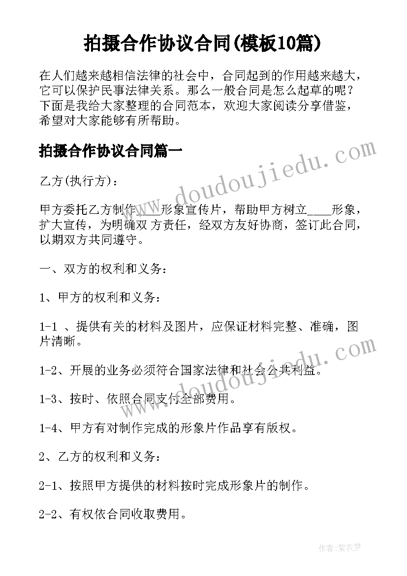 拍摄合作协议合同(模板10篇)